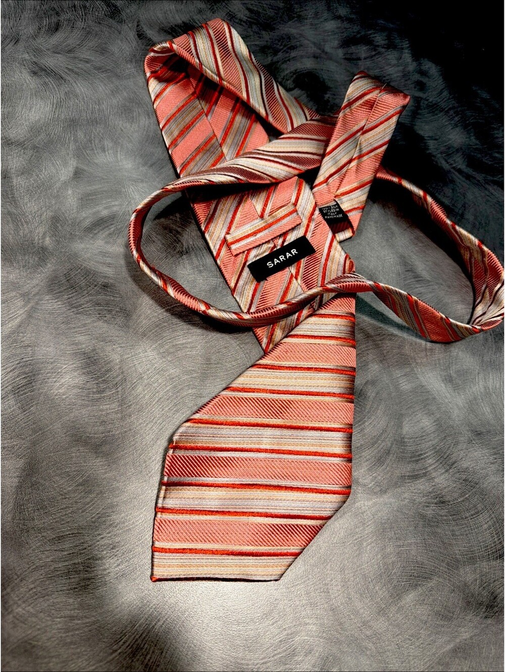 Sarar Vintage 100% Silk Tie Coral/copper Blue/gray Slant Stripe Made in Italy